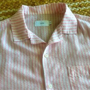 Onia Seersucker Shirt Short Sleeve Stripe Light Pink & White